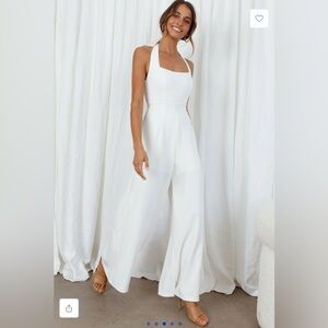 NWOT Selfie Leslie Remember This Wide Leg Halter Neck Jumpsuit, White, XS